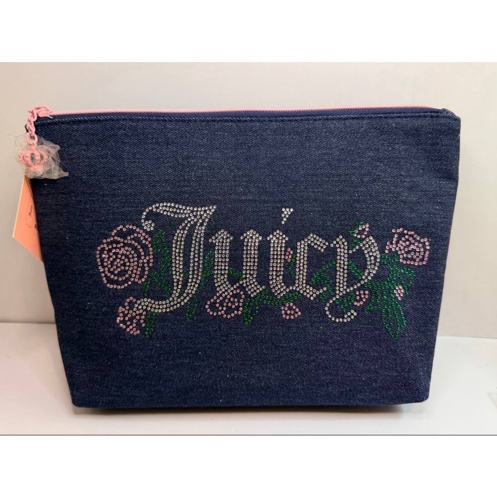 Juicy Couture Denim Travel Cosmetic Bag w/ Rhinestones